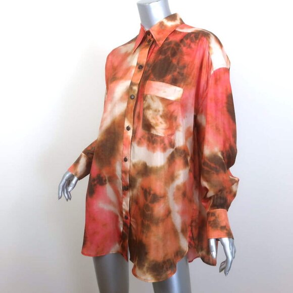 Zimmermann Vacay Tie Dye Shirt & Relaxed Pants Set Pink/Orange Silk Size 2 NEW - Picture 9 of 14